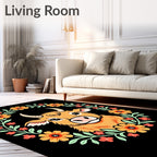 Orange Highland Cow Floral Wreath Rug