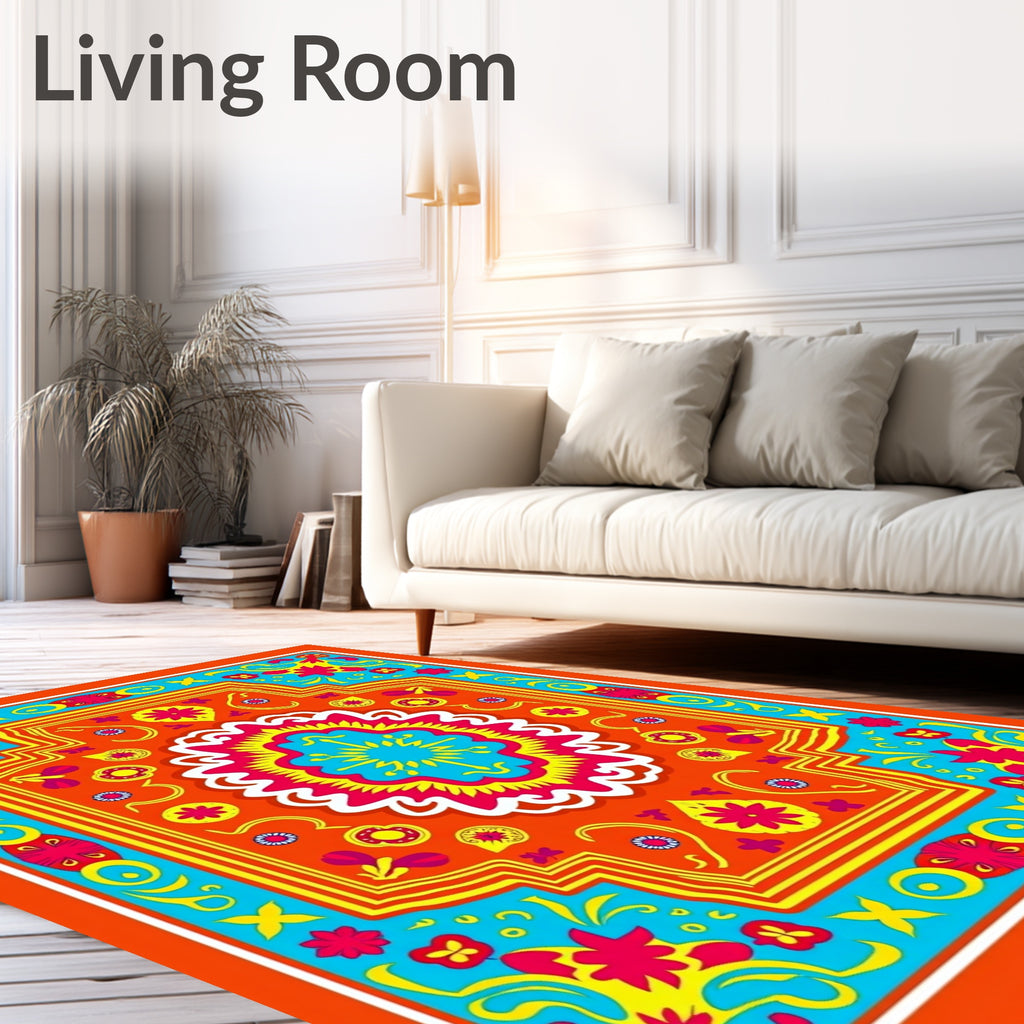 Vivid Orange Floral Medallion Burst Rug