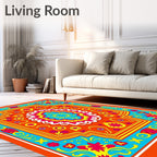 Vivid Orange Floral Medallion Burst Rug