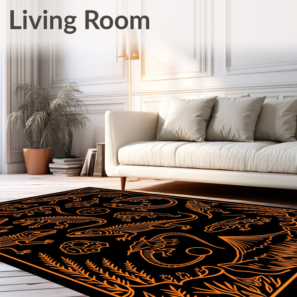 Orange Reptile Skeleton Assortment Rug