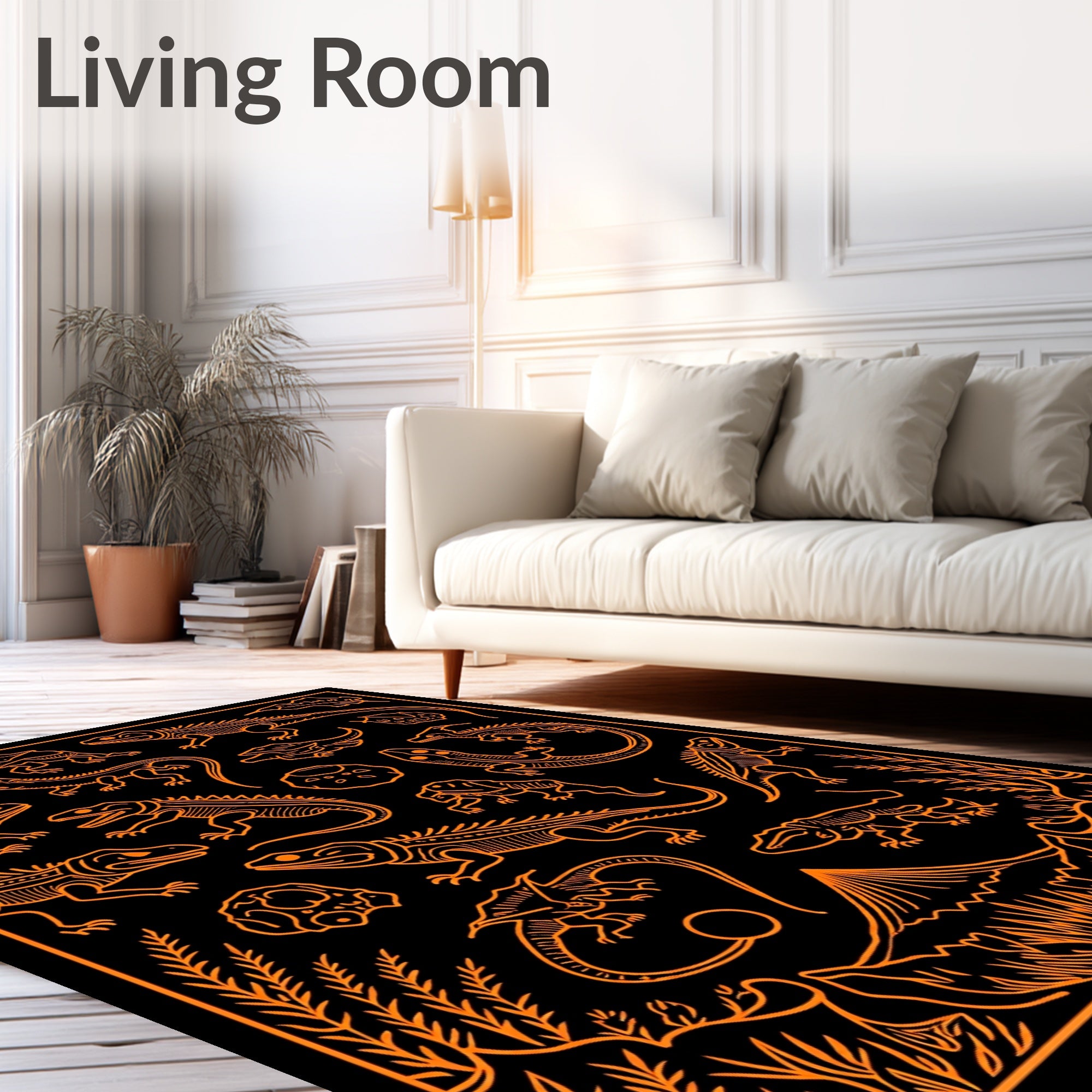 Orange Reptile Skeleton Assortment Rug