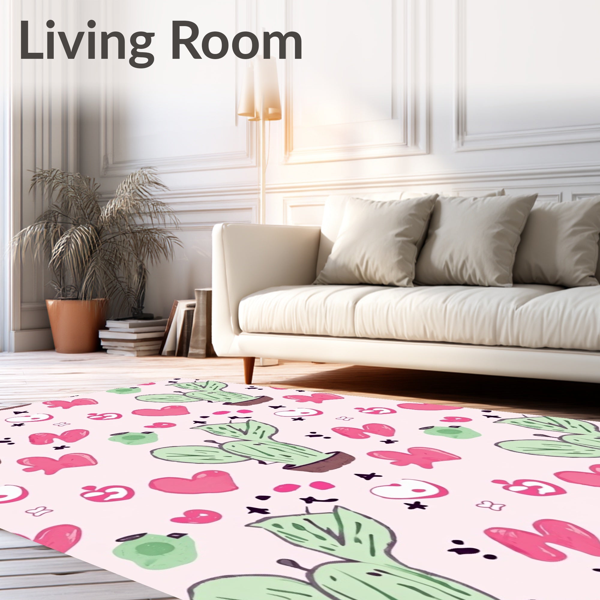 Pink Heart Cactus Garden Whimsical Rug