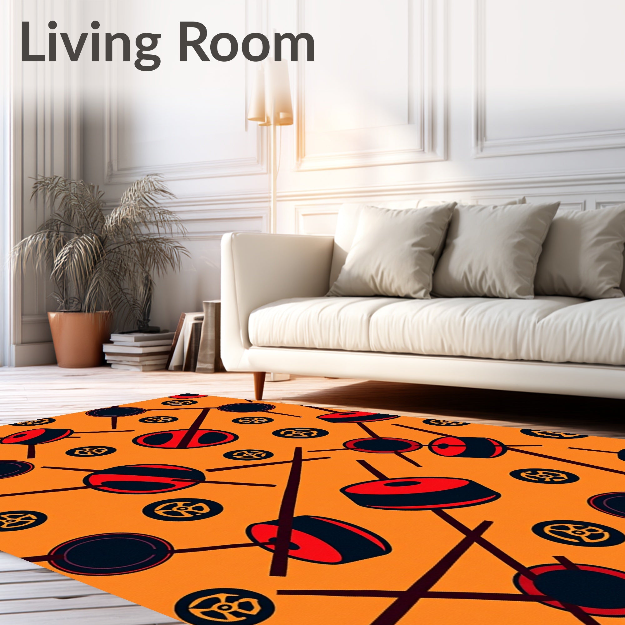 Orange Red Black Geometric Object Play Rug
