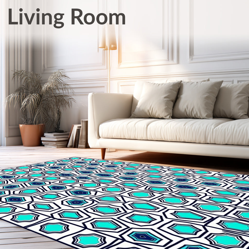 Seafoam Blue Geometric Cells Rug