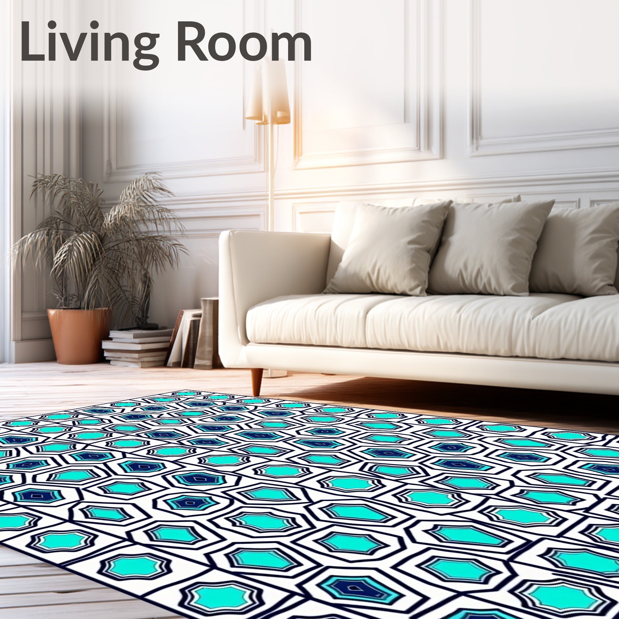 Seafoam Blue Geometric Cells Rug