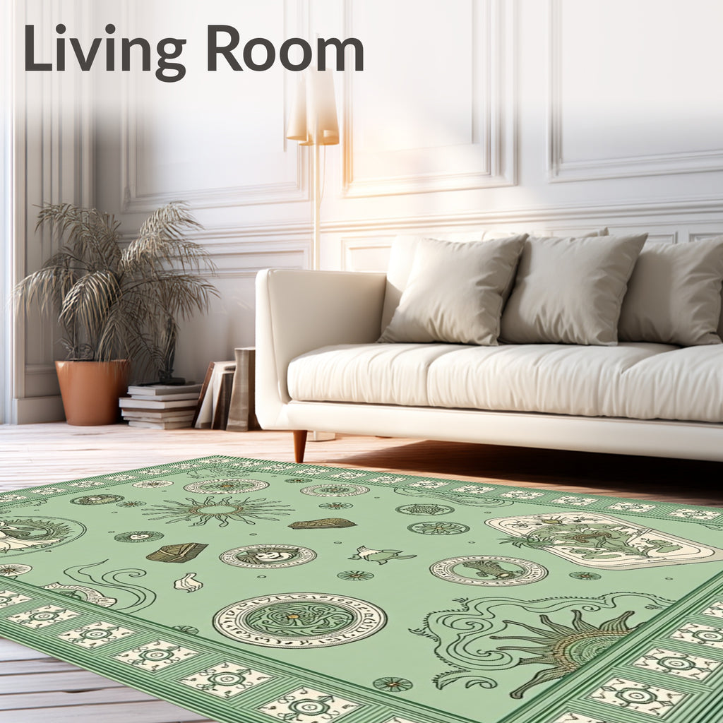 Light Green Mythic Sun Celestial Medallion Rug