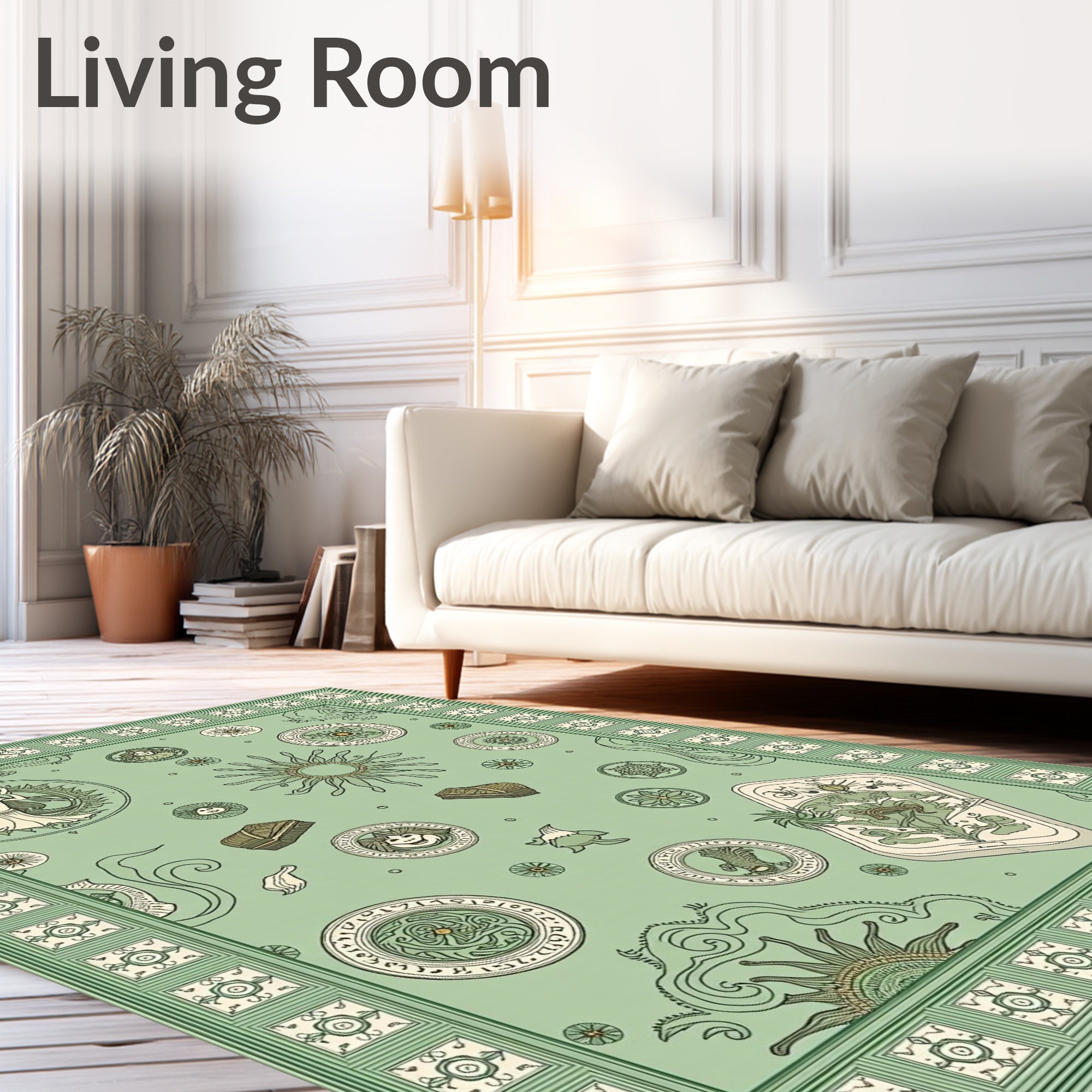 Light Green Mythic Sun Celestial Medallion Rug