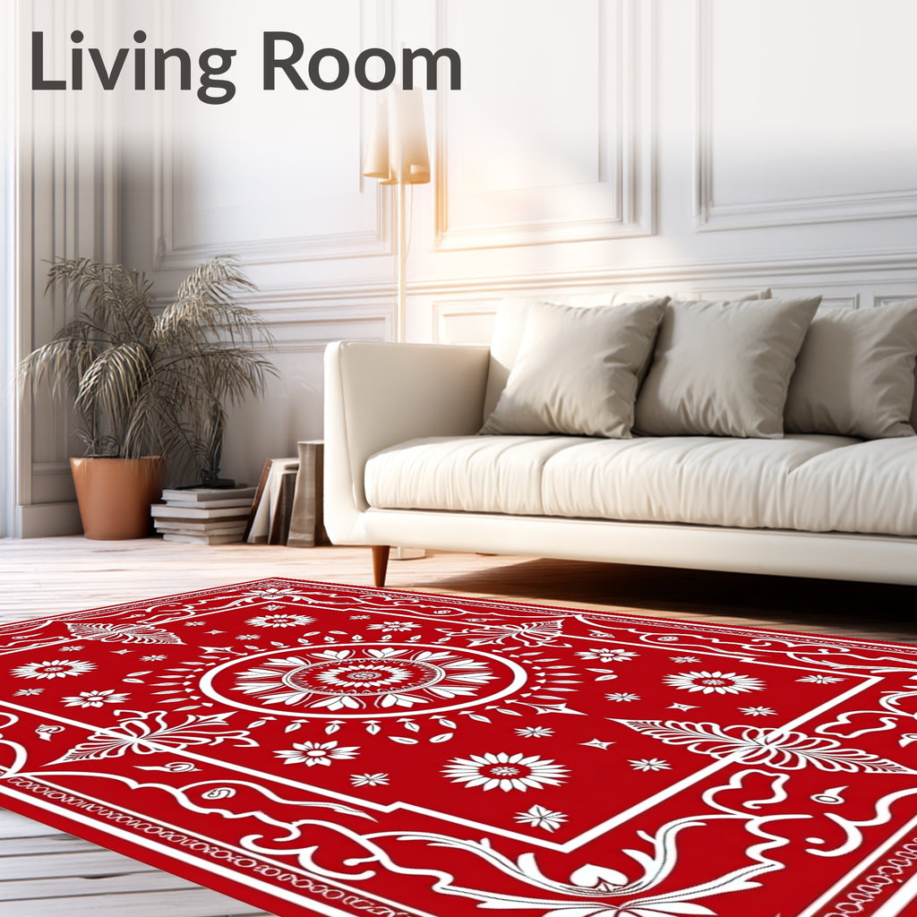 Bold Red Floral Concentric Circle Rug
