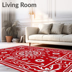 Bold Red Floral Concentric Circle Rug