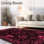 Hot Pink Skulls Roses Frame Rug