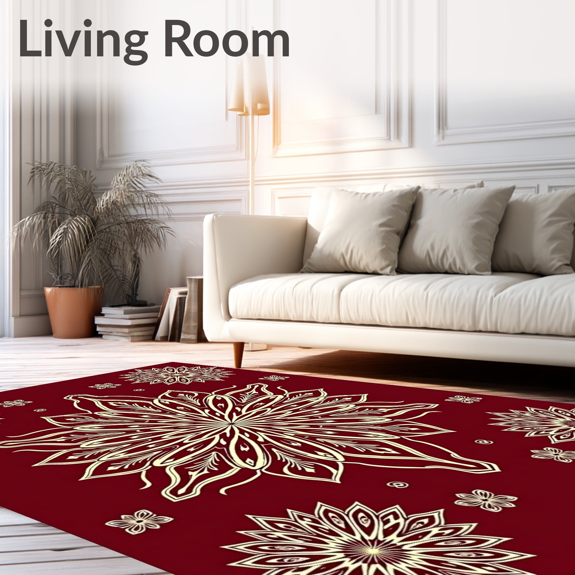 Crimson Cream Mandala Floral Radiance Rug