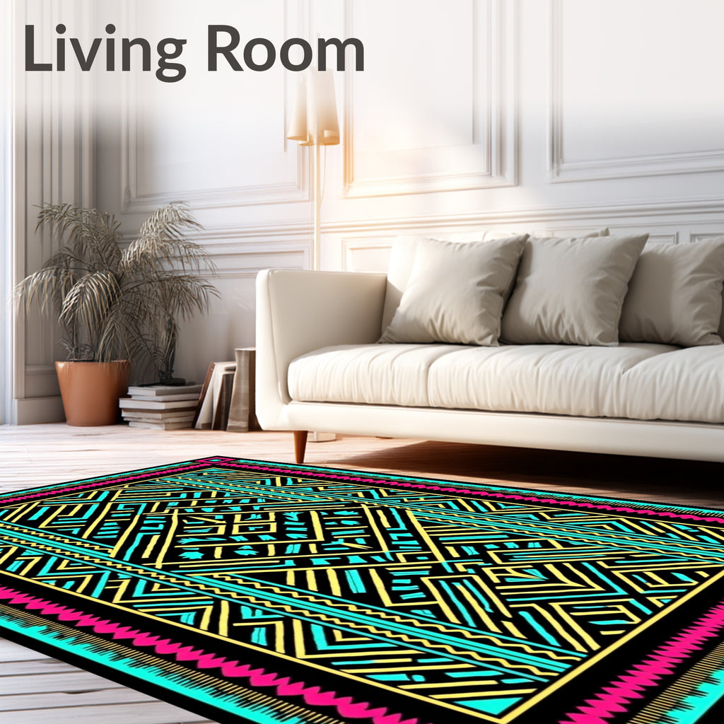 Bold Pink Turquoise Geometric Maze Rug