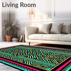Bold Pink Turquoise Geometric Maze Rug