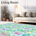 Whimsical Floral Swirls Blue Rug