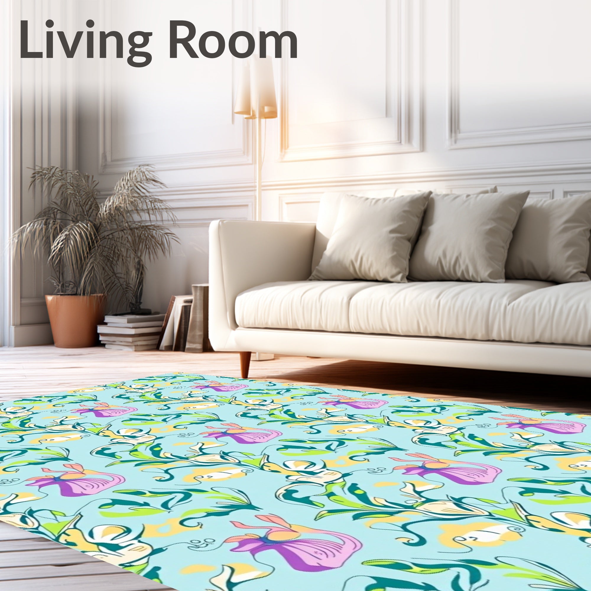 Whimsical Floral Swirls Blue Rug