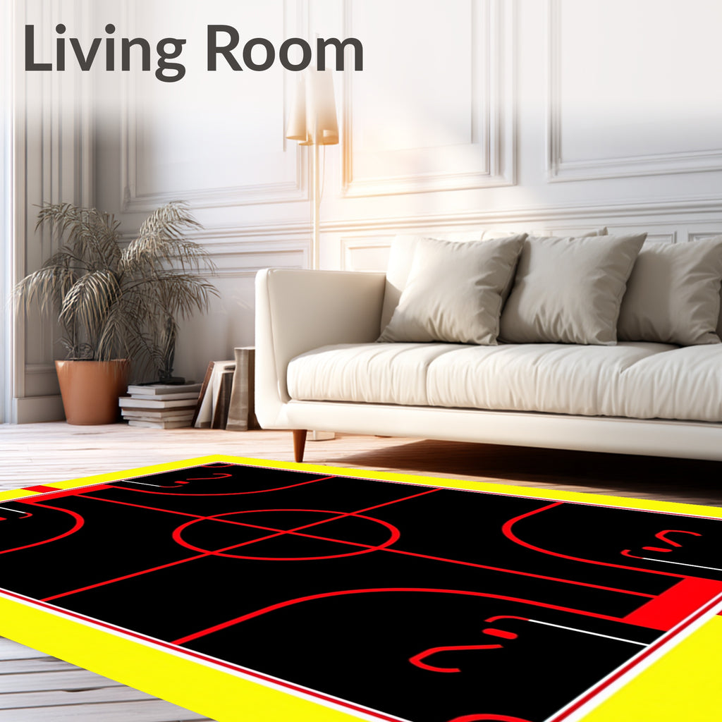 Bold Red Yellow Geometric Court Rug