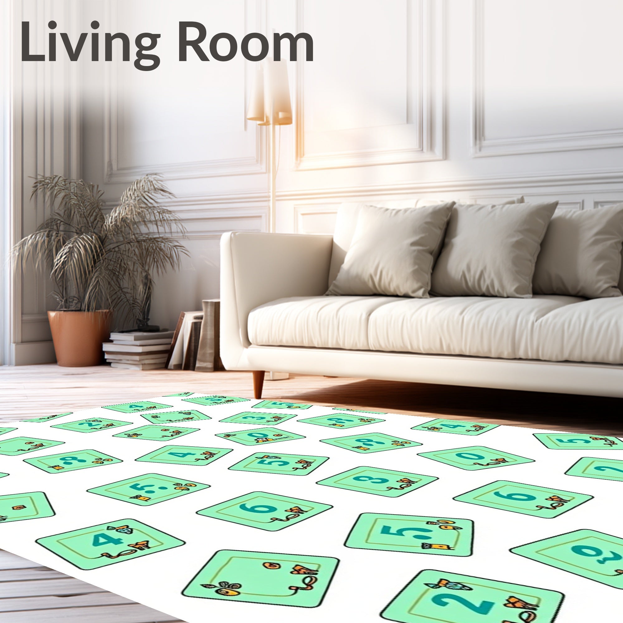 Teal Number Squares Repeating Pattern Rug