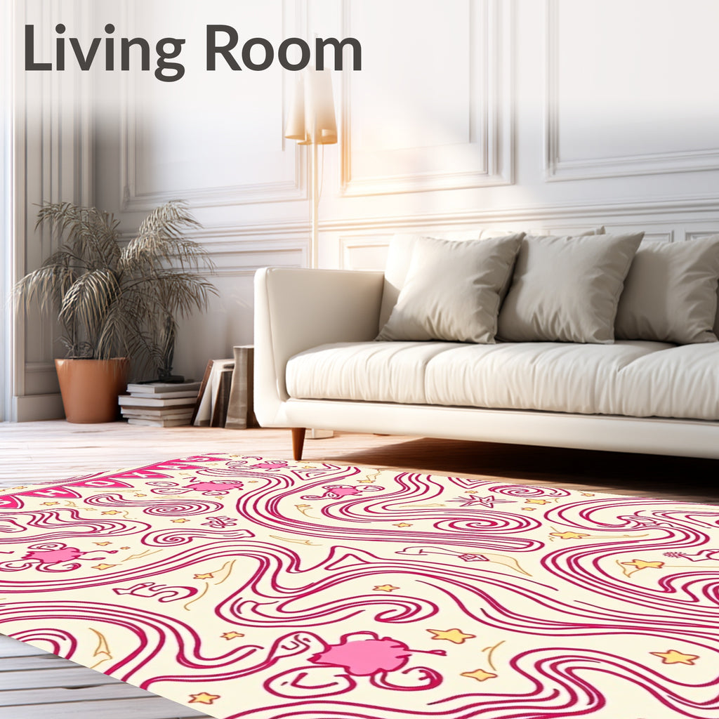 Whimsical Pink Swirls Starry Delight Rug