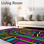 Retro Cyan Pink Yellow Geometric Circuit Rug