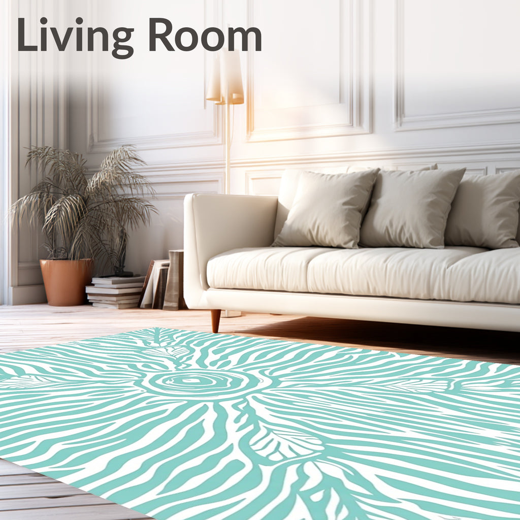 Aqua Zebra Stripe Tribal Sun Rug