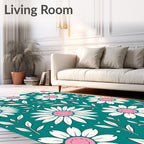 Retro White Daisy Teal Background Rug