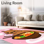 Cute Brown Bear Eating Noodle Soup Rug