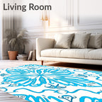 Bright Cyan Floral Medallion Rug