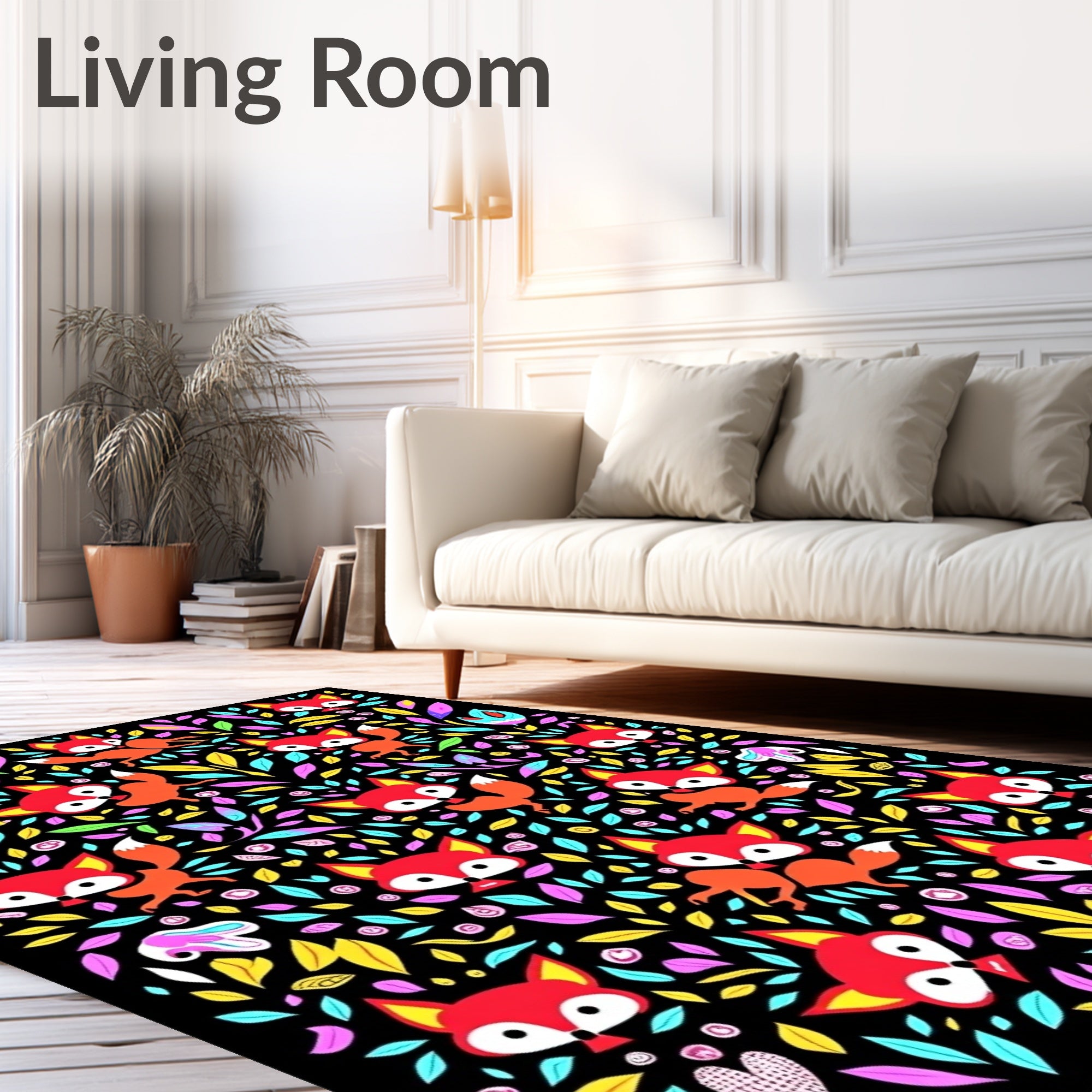 Whimsical Fox Forest Foliage Rug