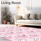Sweet Pink Kawaii Bunny Hearts Border Rug