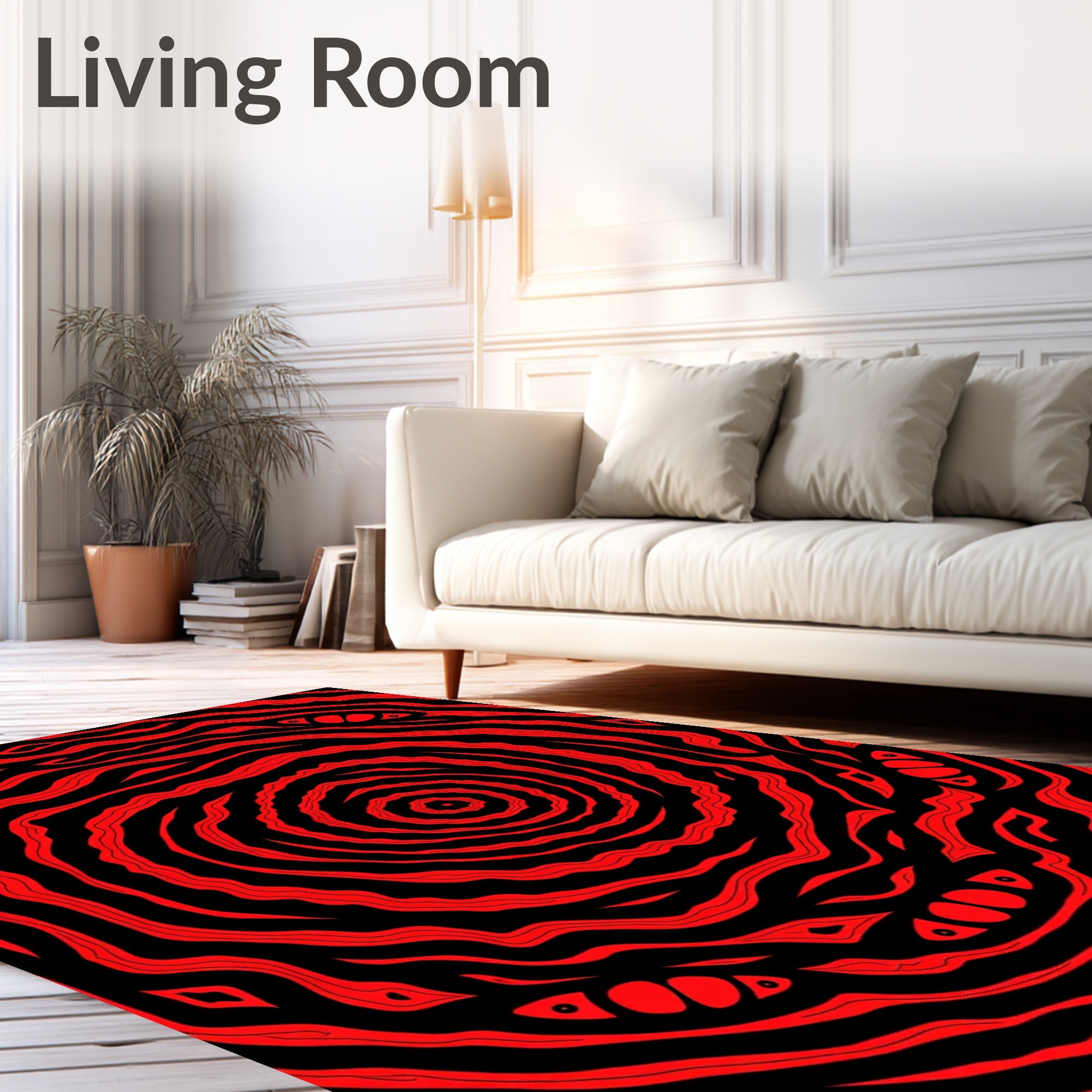 Vivid Red Concentric Abstract Eye Rug