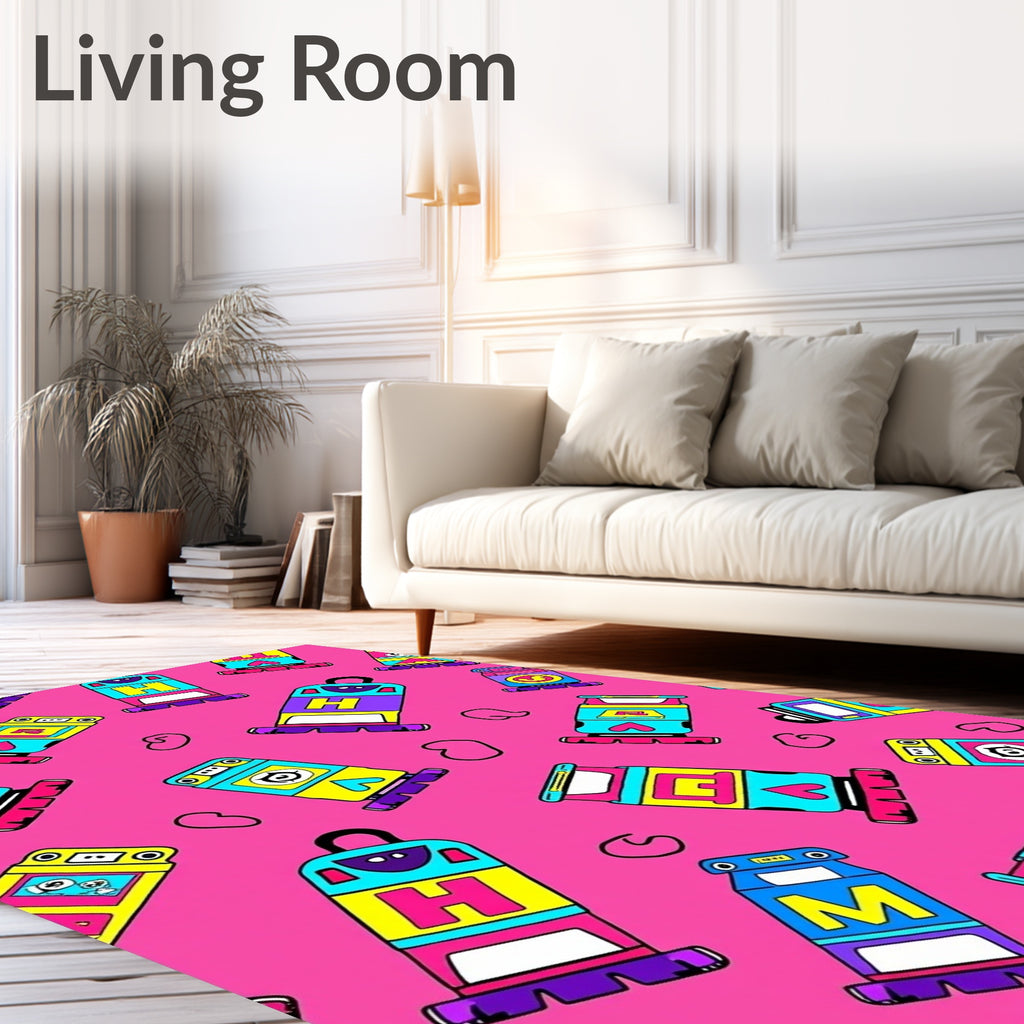 Bright Pink Retro Alphabet Characters Rug