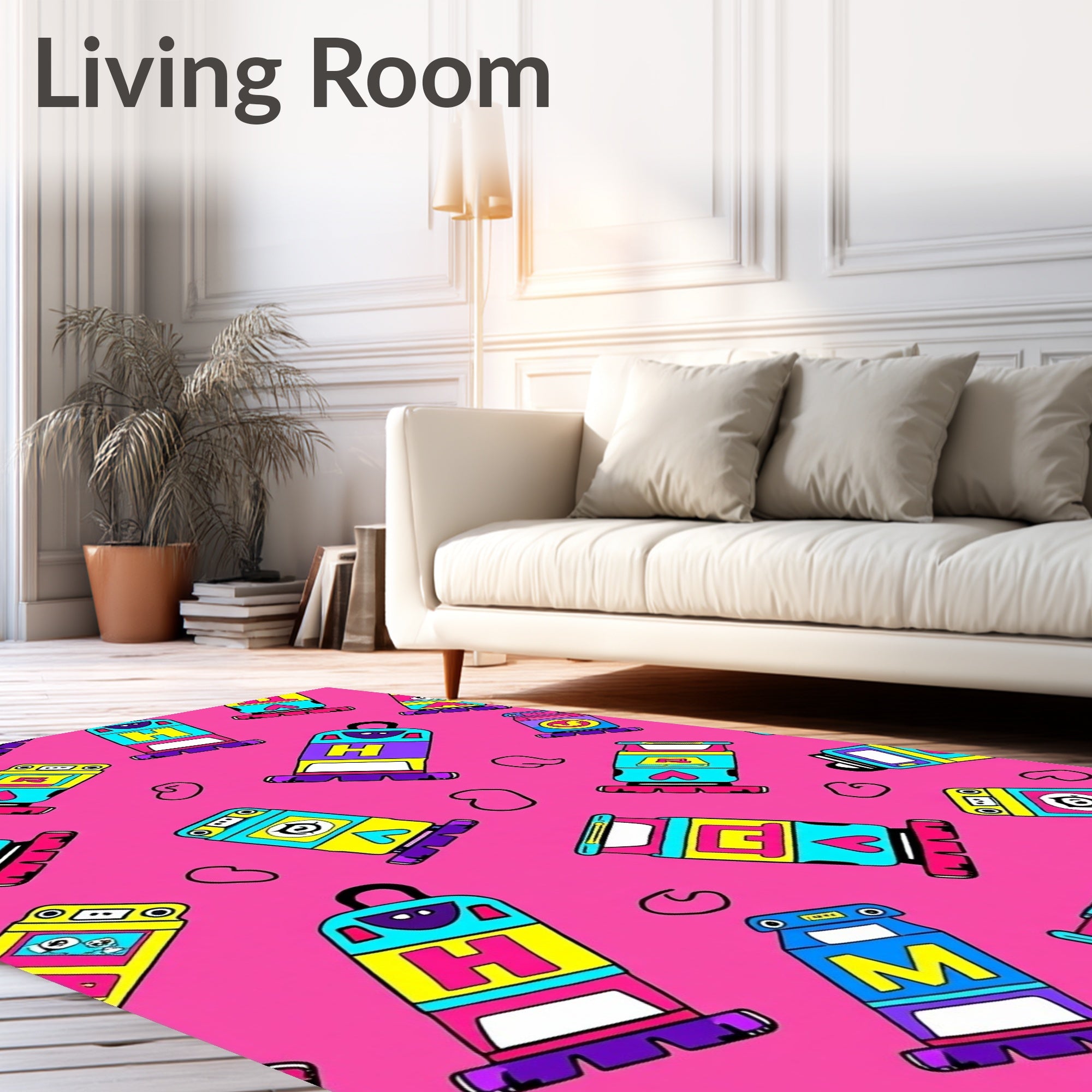 Bright Pink Retro Alphabet Characters Rug