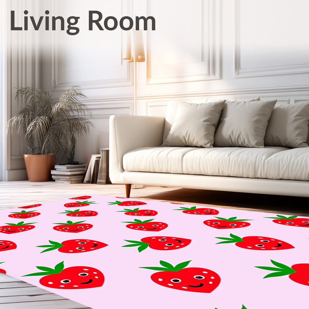 Happy Red Strawberry Repeating Pattern Rug