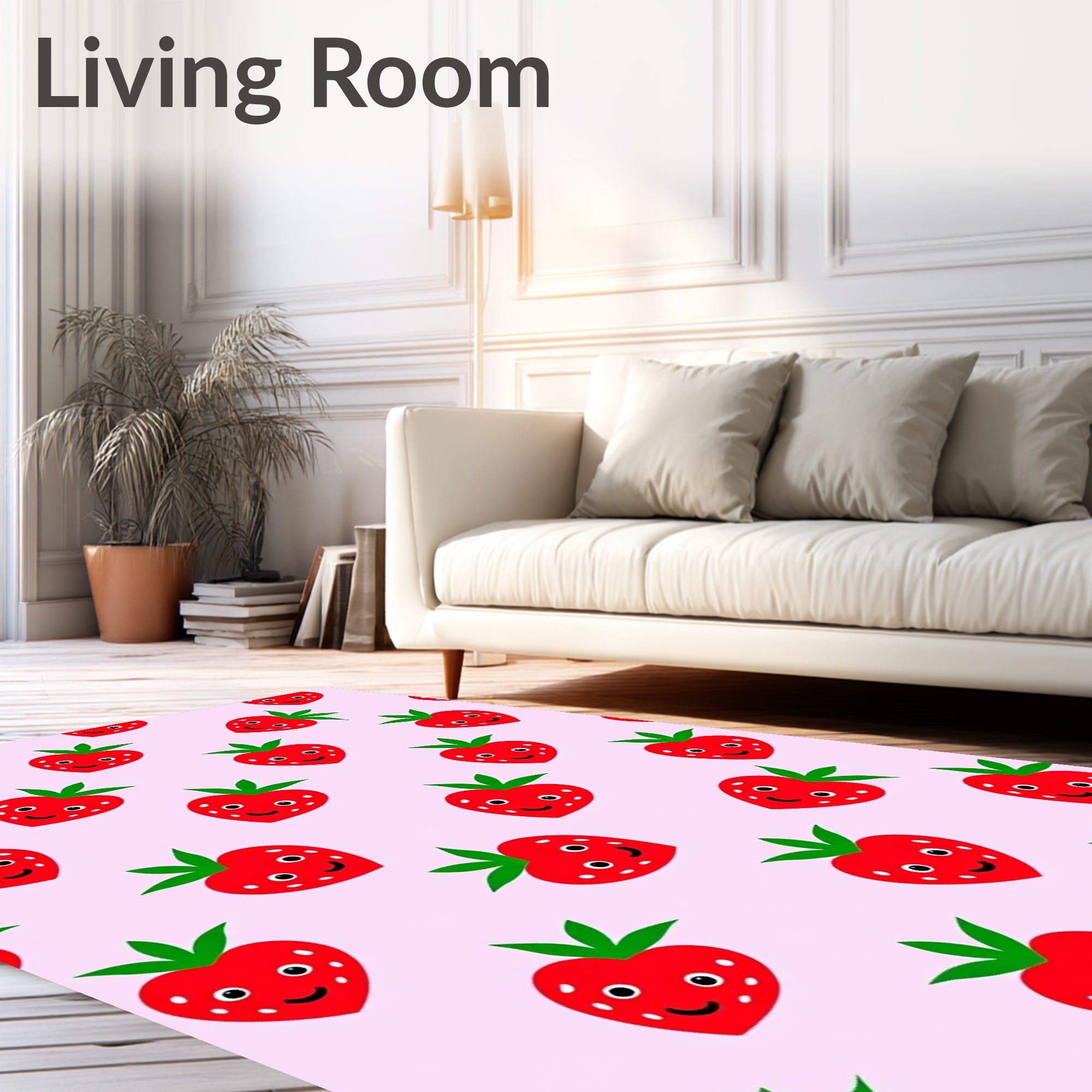 Happy Red Strawberry Repeating Pattern Rug