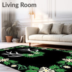 White Antlers Green Floral Border Rug