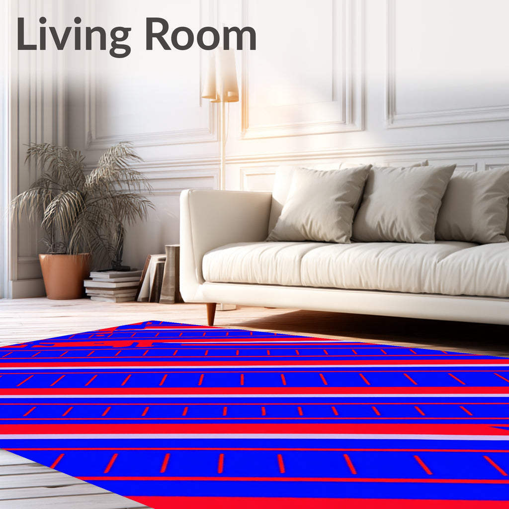 Bold Red Blue Diagonal Stripe Rug