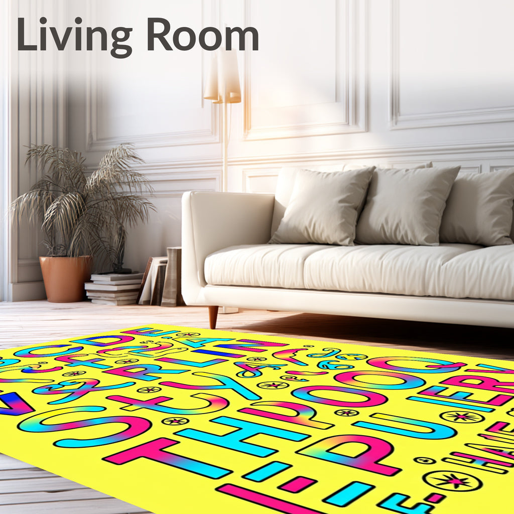 Vibrant Rainbow Alphabet Typography Art Rug