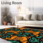 Vibrant Orange Tiger Jungle Foliage Rug