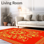 Crimson Golden Radial Blossom Border Rug