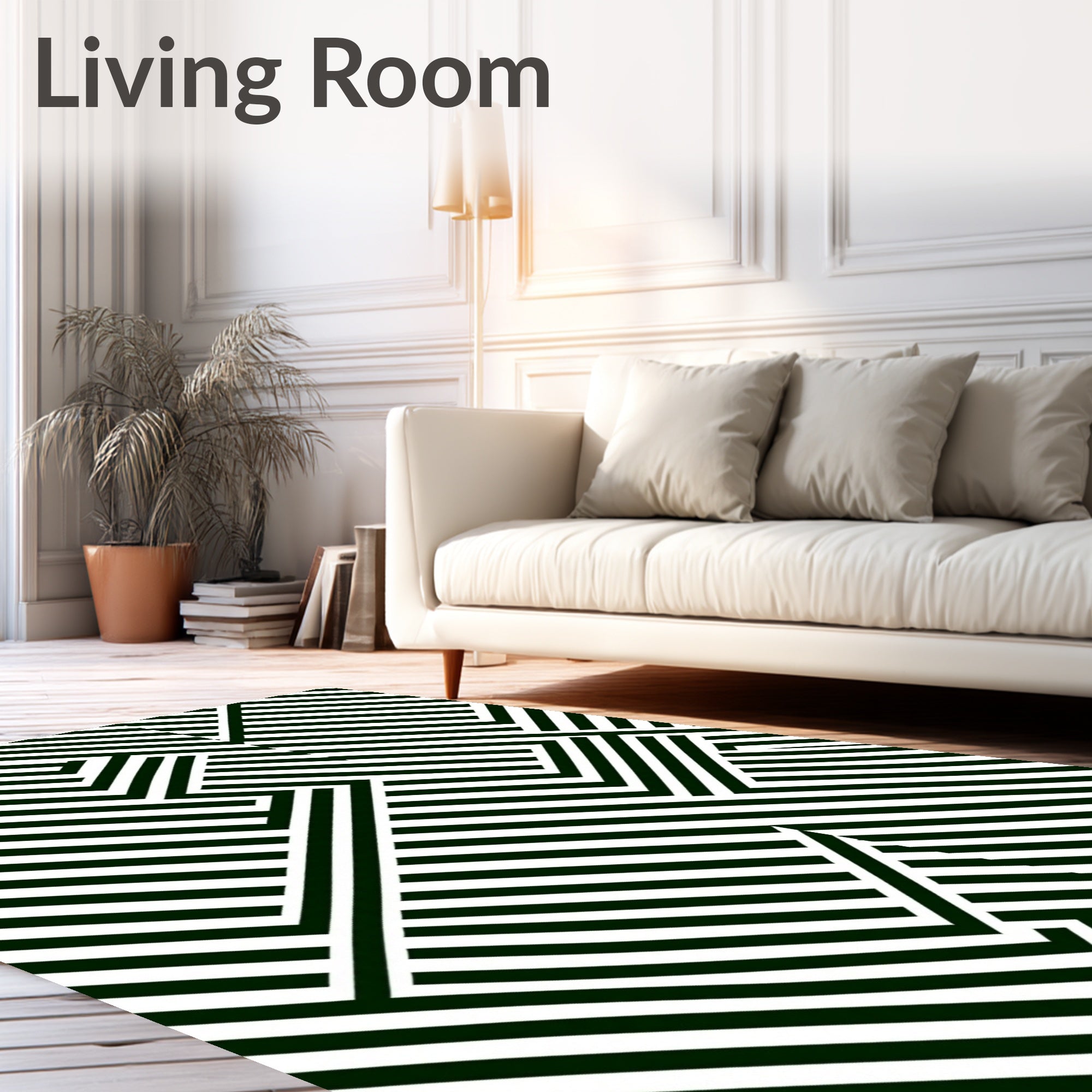 Modern Black and White Geometric Lines Rug