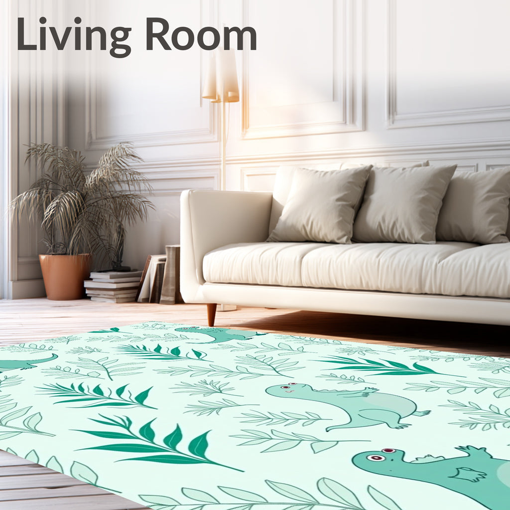 Teal Dinosaur Foliage Botanical Arrangement Rug
