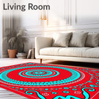 Crimson Red Turquoise Medallion Mandala Rug