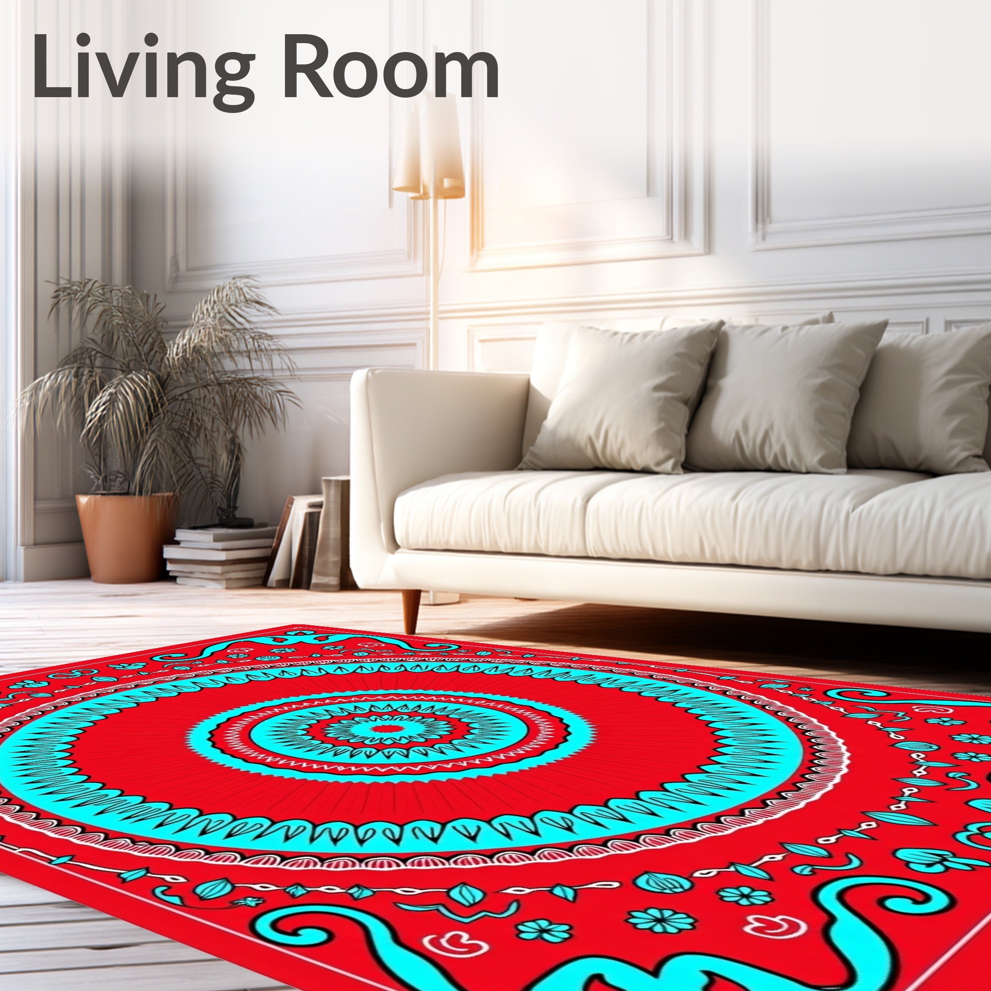 Crimson Red Turquoise Medallion Mandala Rug