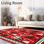 Red Green Christmas Trees Candy Canes Gifts Rug