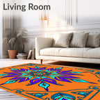 Vibrant Teal Purple Floral Medallion Orange Rug