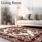 Rich Crimson Scrollwork Centered Artwork Rug
