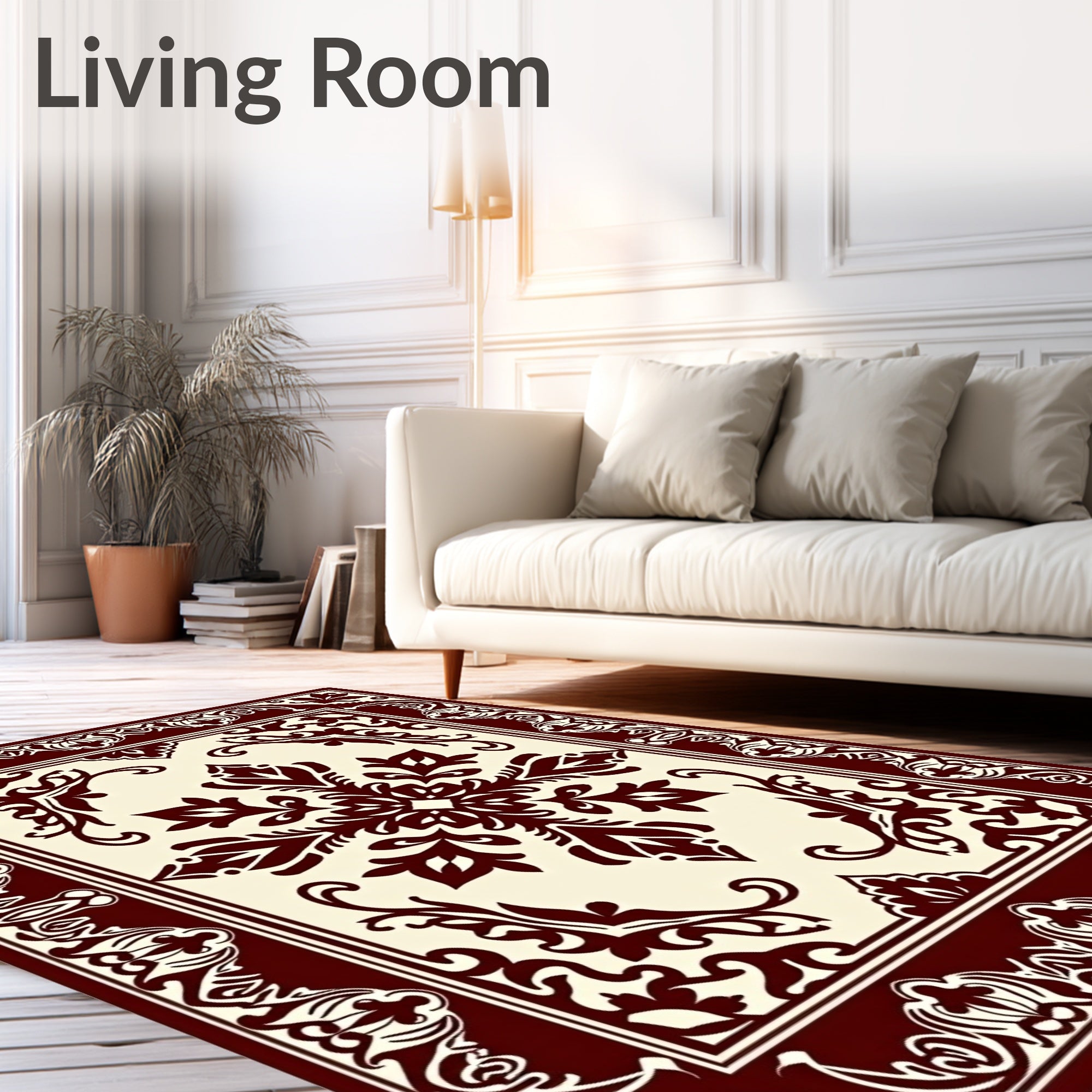 Rich Crimson Scrollwork Centered Artwork Rug