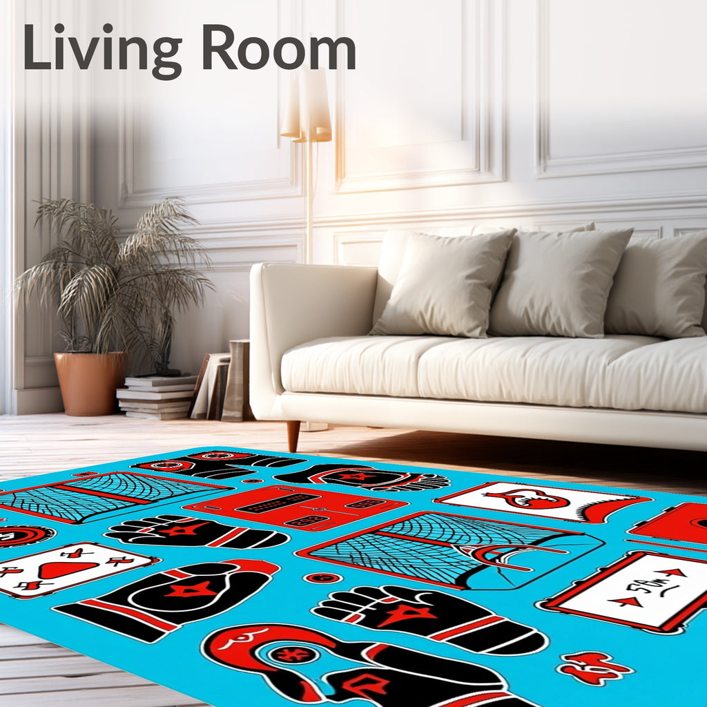 Red Ice Hockey Gear Collage Rug