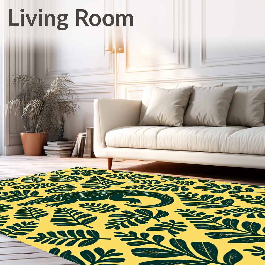 Yellow Crocodile Leafy Jungle Rug