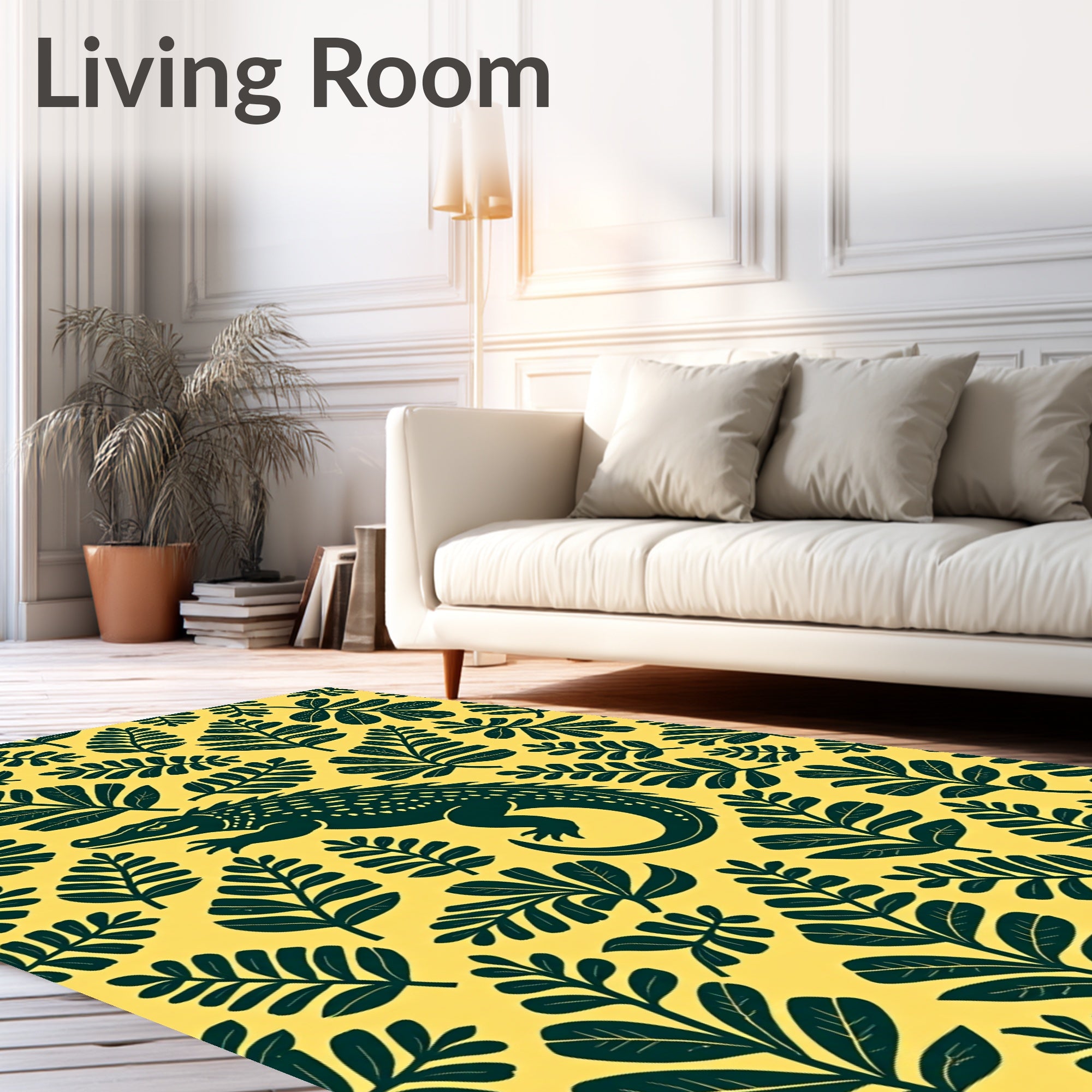 Yellow Crocodile Leafy Jungle Rug
